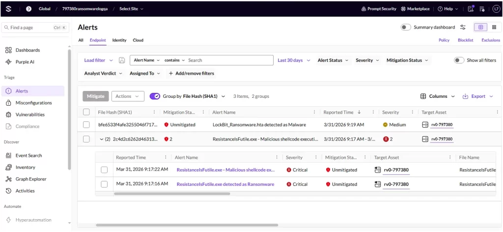 SentinelOne Alerts — Gestión de alertas de seguridad